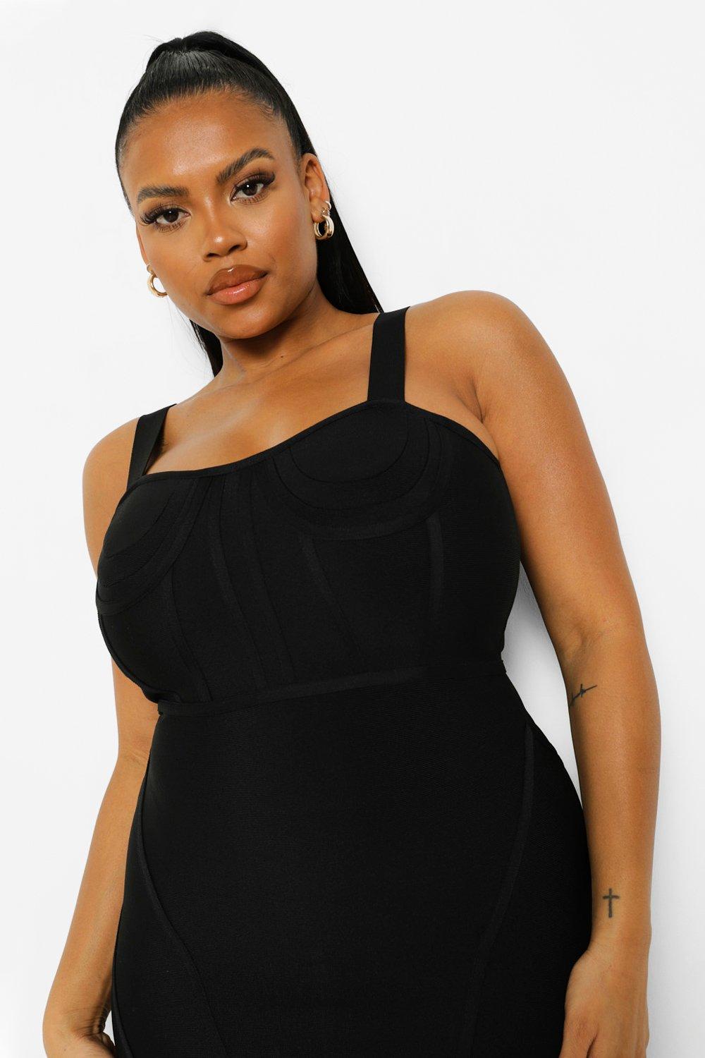 Plus Size Frill Bodycon Dress - Black