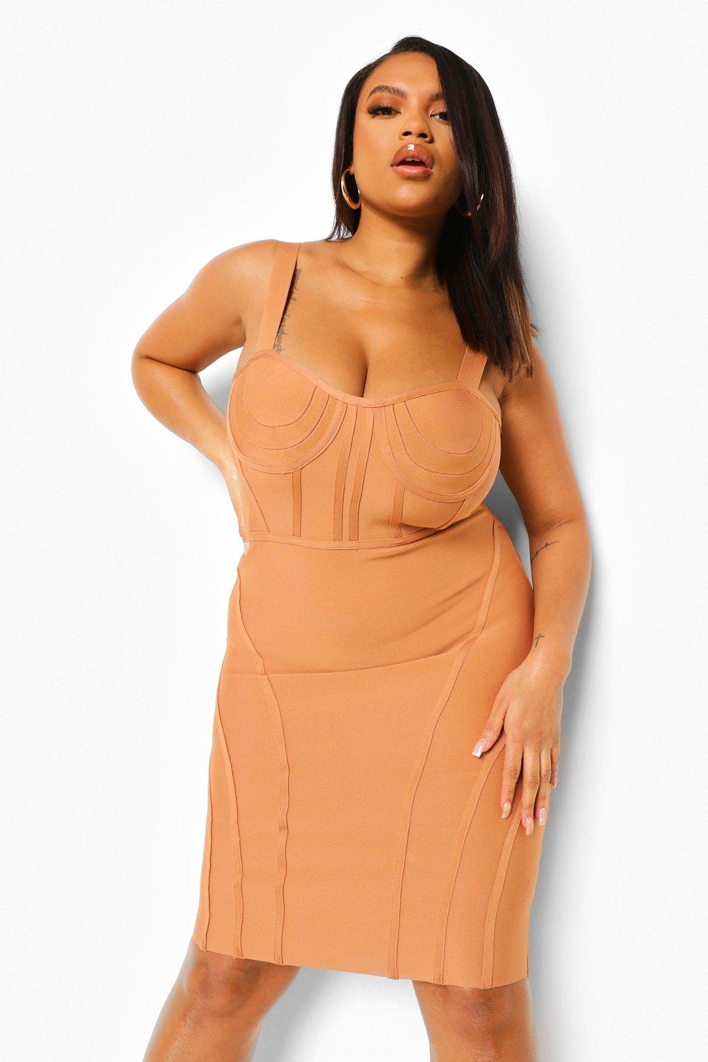 Plus Bandage Sculpt Corset Bodycon Dress, 46% OFF