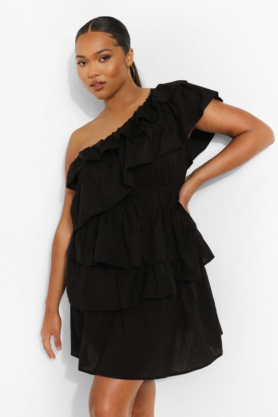 Black Plus - One shoulder-klänning med volanger image number 1