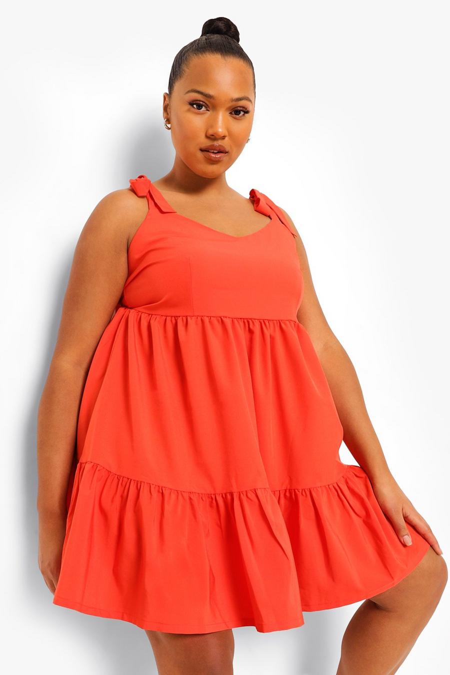 Red Plus Strappy Tie Detail Smock Dress image number 1