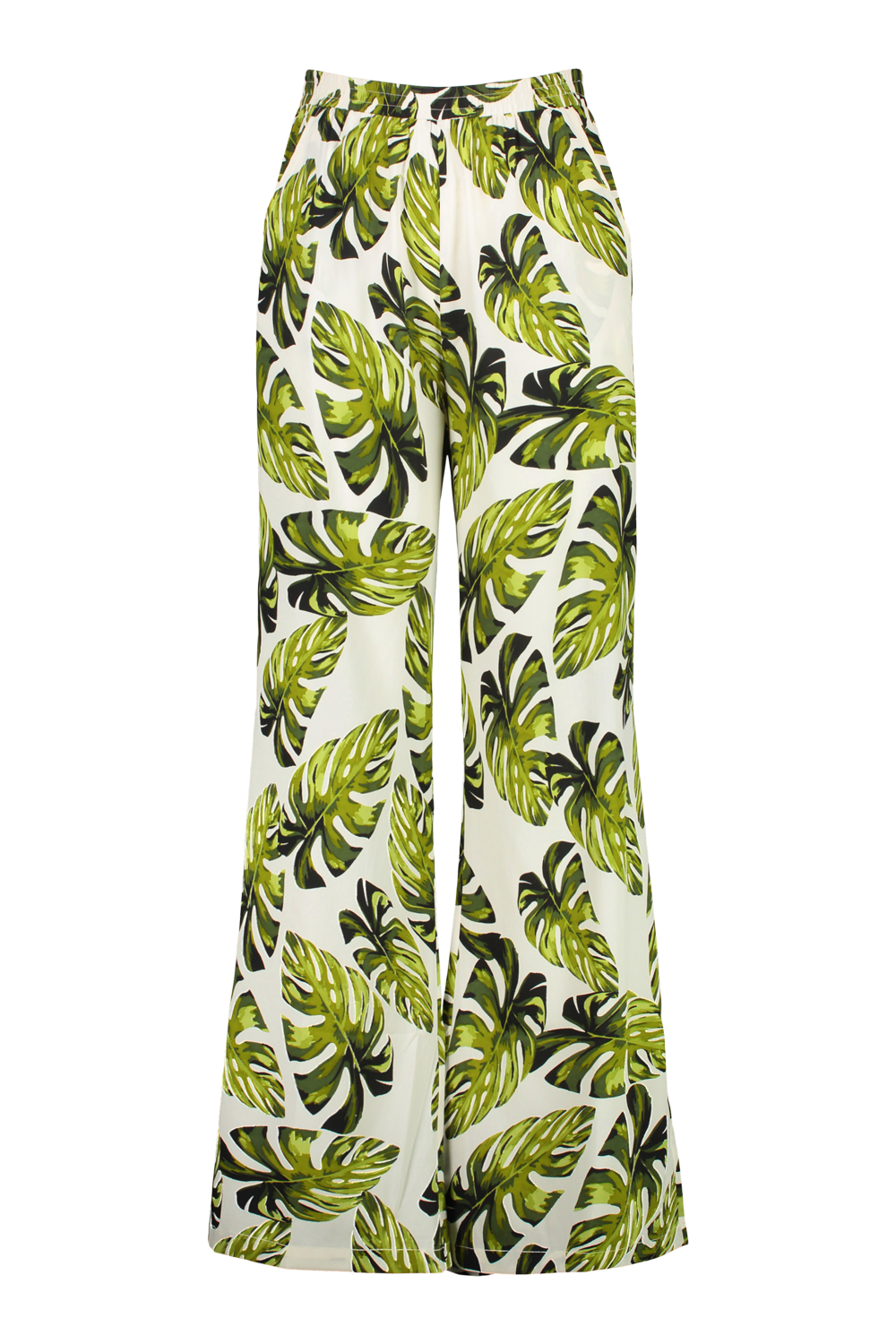 Palm Print Wide Leg Elasticated Trousers