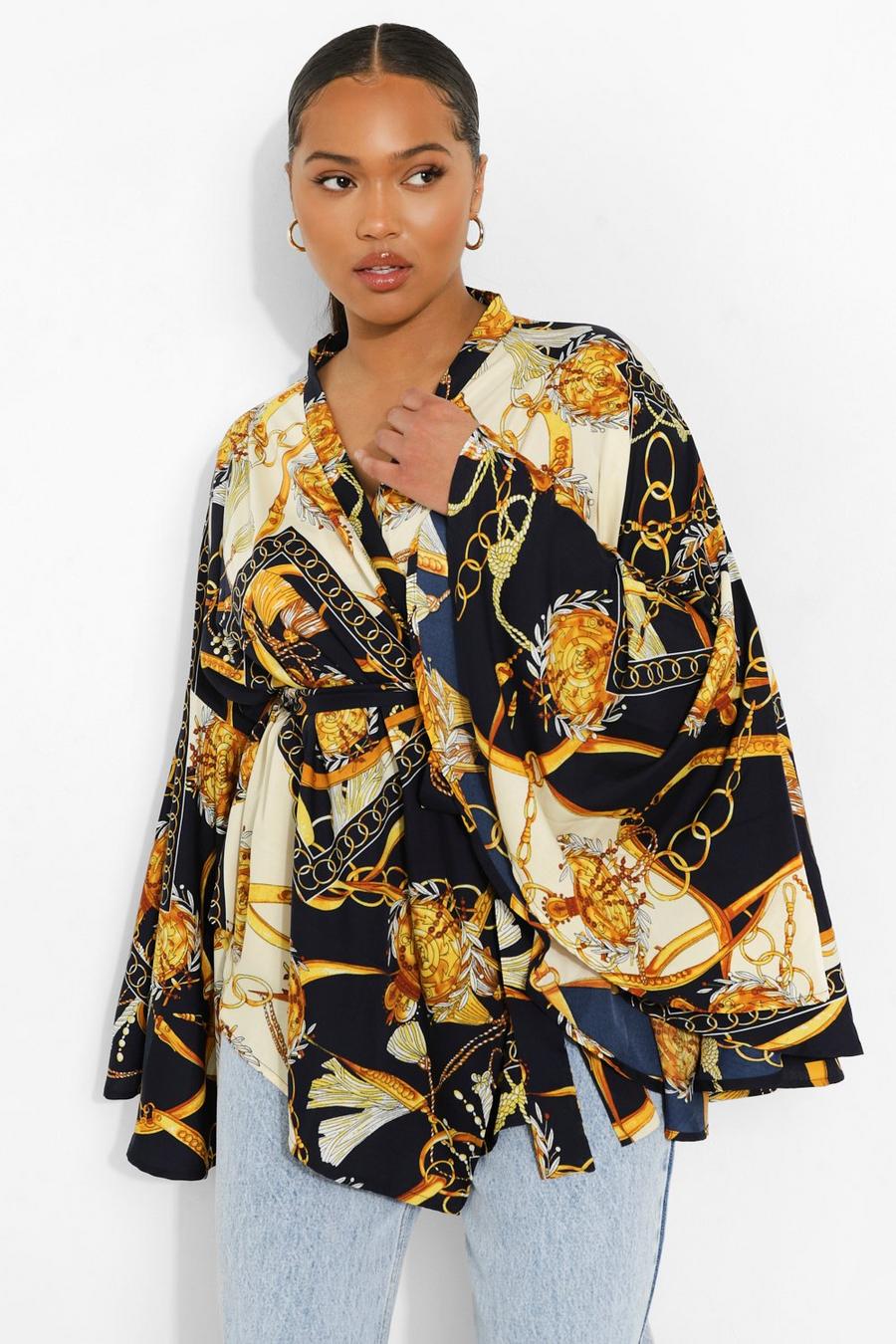 Stone Plus Extreme Sleeve Print Wrap Top image number 1