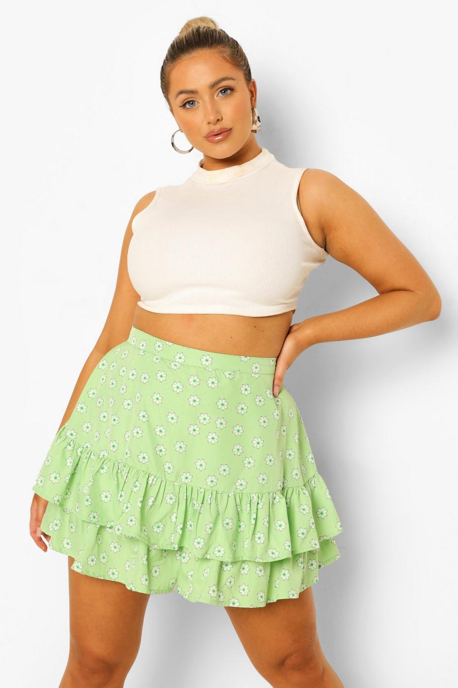 Green Plus Ditsy Floral Flippy Shorts image number 1