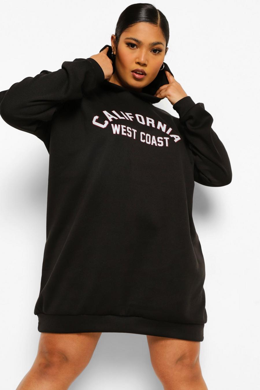 Zwart Plus California Sweatshirt Jurk Met Capuchon image number 1