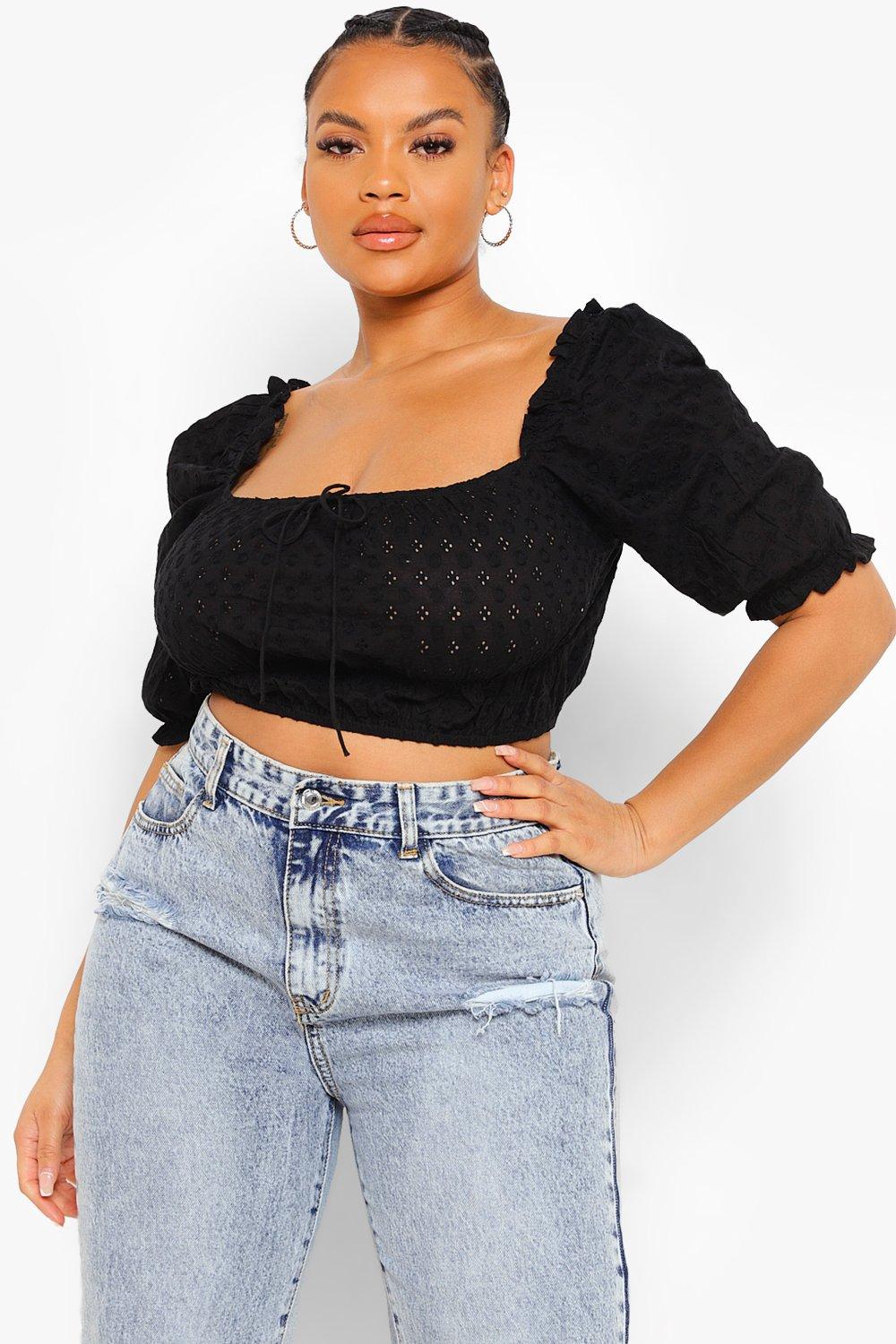 puff sleeve crop top plus size