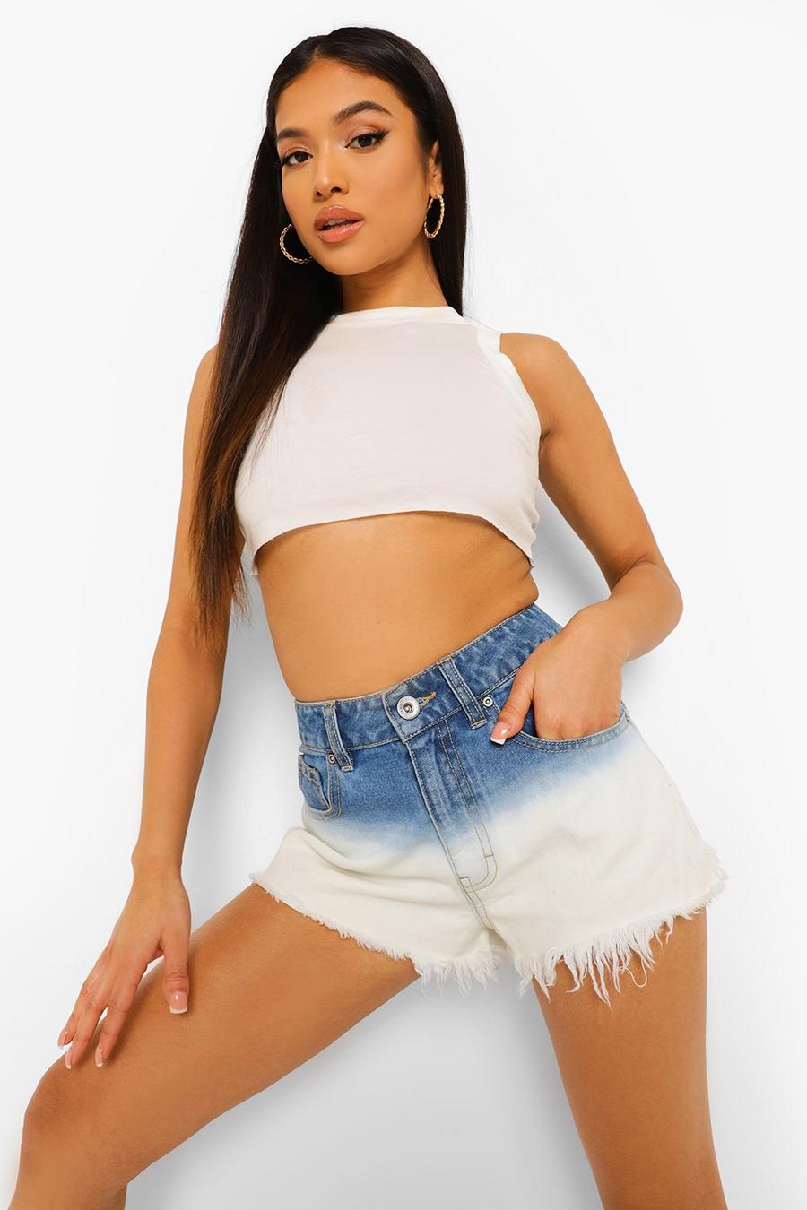 White Petite Ombre Denim Shorts Met Hoge Taille image number 1