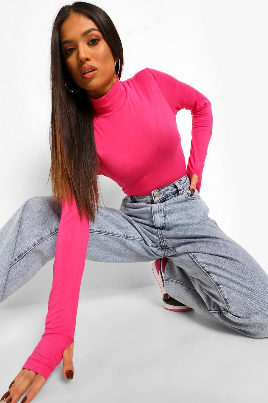 Hot pink Petite High Neck Thumb Detail Top image number 1