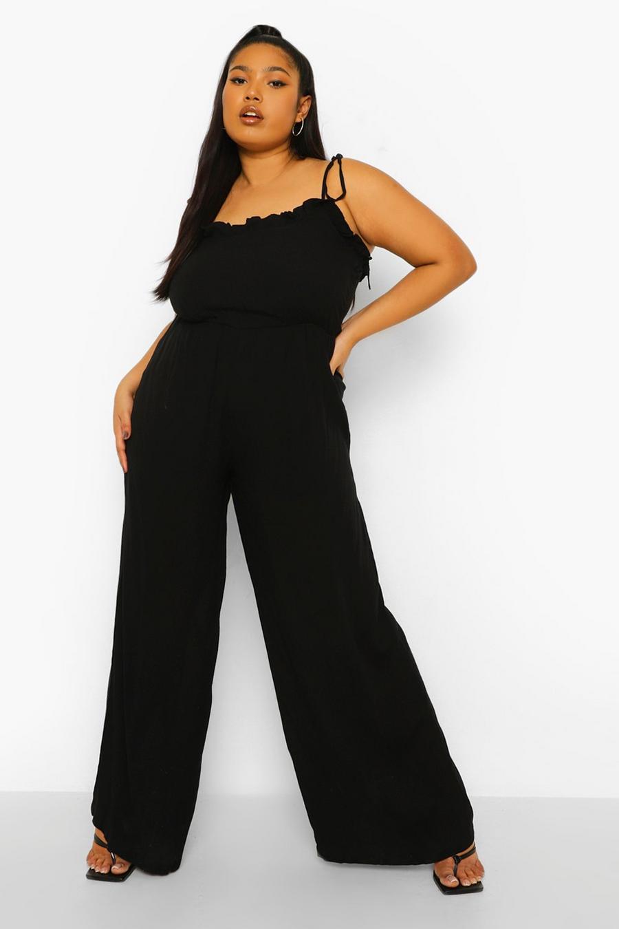 Black Plus Cheesecloth Tie Back Jumpsuit image number 1