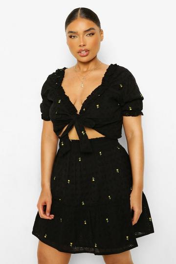 Plus Broderie Tie Front Co-ord black
