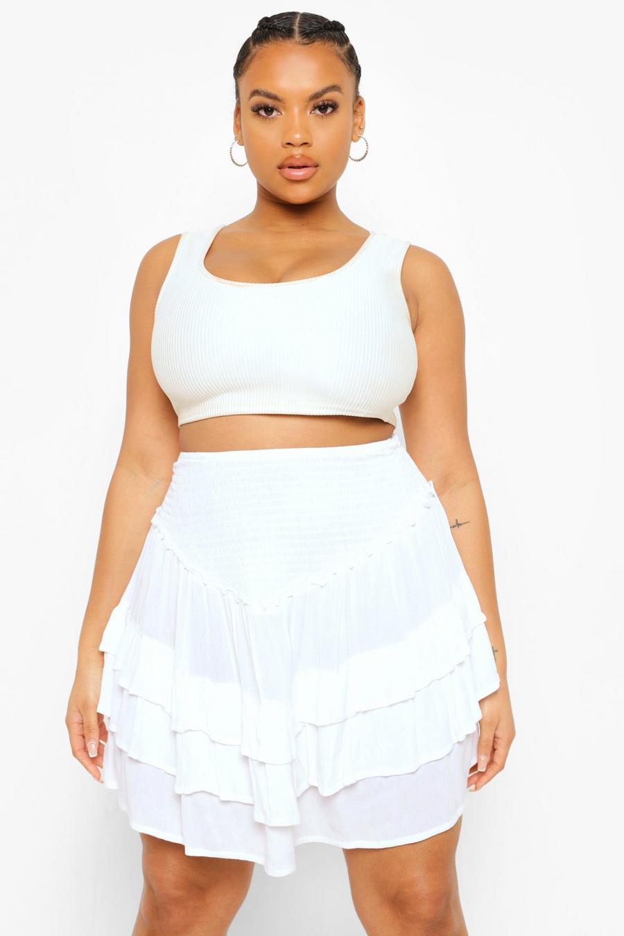 White Plus Ruffle Tiered Mini Skirt image number 1