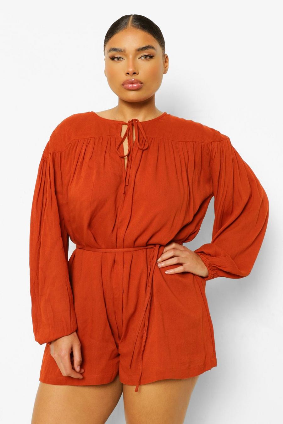 Rust Plus Cheesecloth Smock Playsuit image number 1
