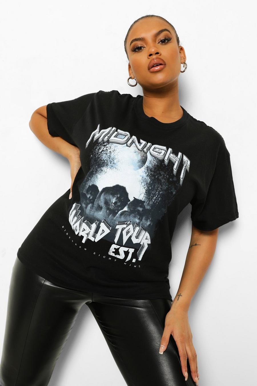 Plus T-Shirt mit „Midnight Tour“-Print in Übergröße, Schwarz image number 1