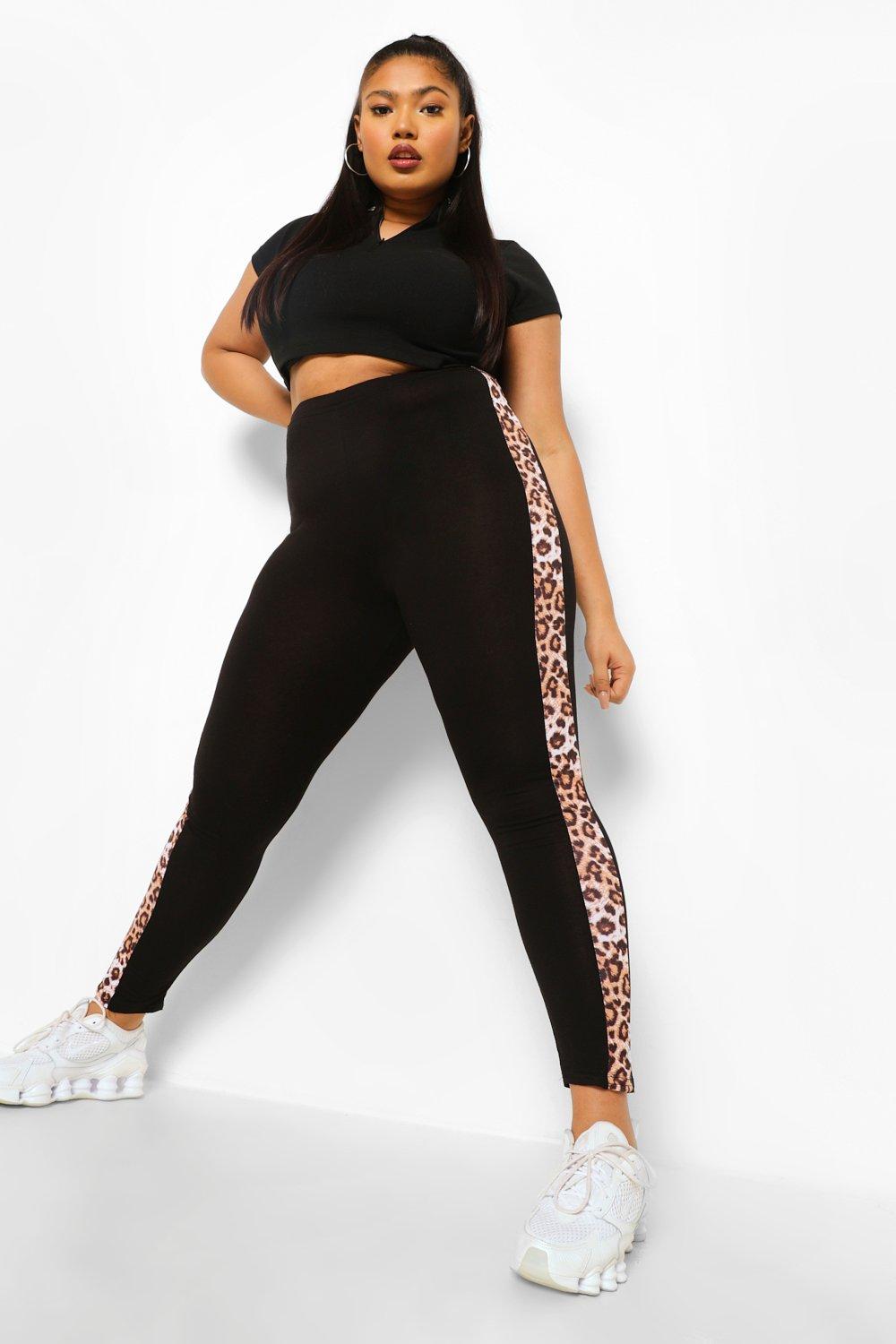 Plus Leopard Print Side Stripe Leggings