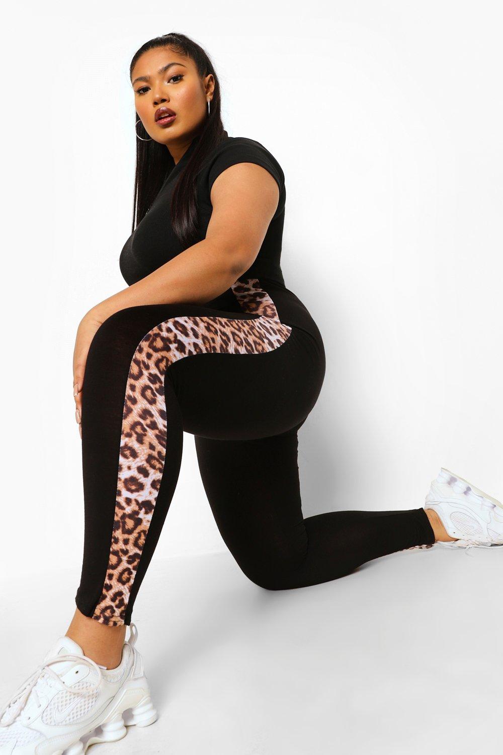 Plus Leopard Print Side Stripe Leggings boohoo NZ