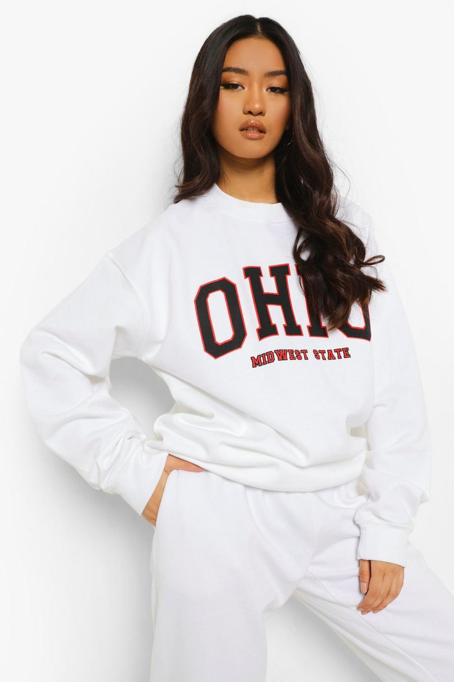 PETITE Sweatshirt mit Ohio-Slogan in Übergröße, Weiß image number 1