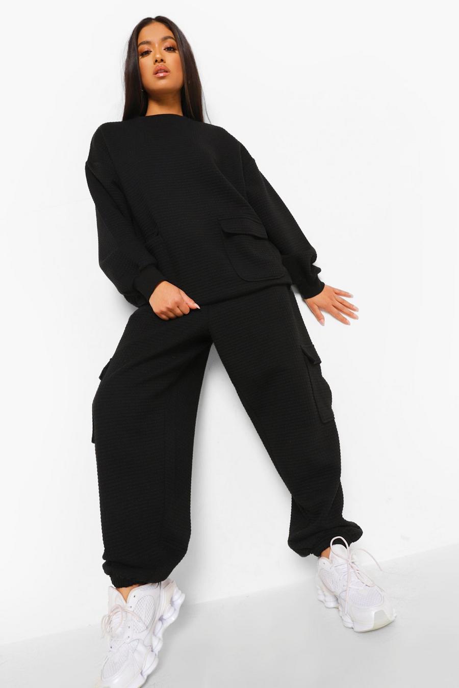 Pantalones de deporte de camuflaje texturizados de punto de barquillo Petite, Negro image number 1