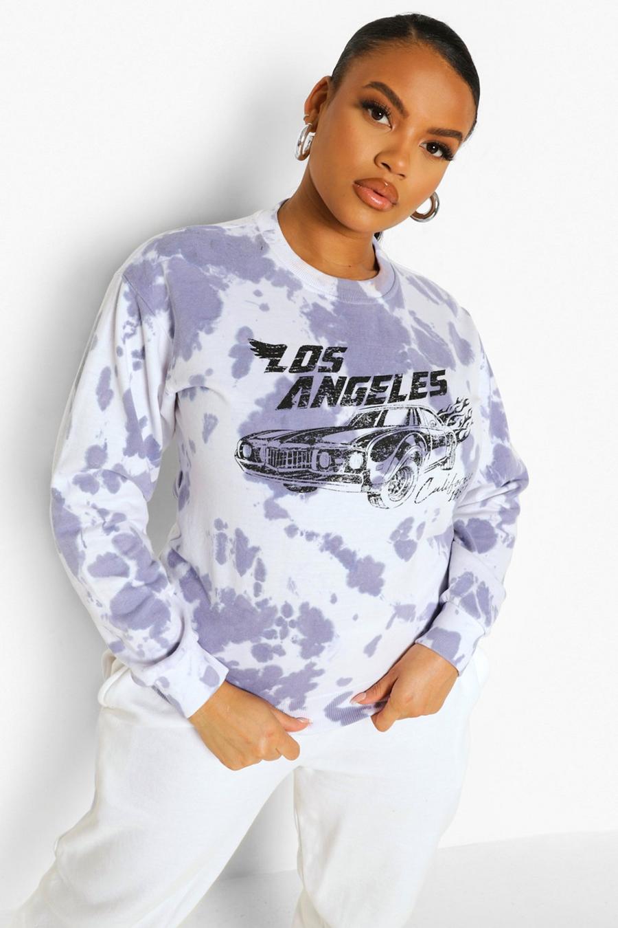 Sweatshirt in Batik-Optik in Plusgröße mit La Car-Print, Babyblau image number 1