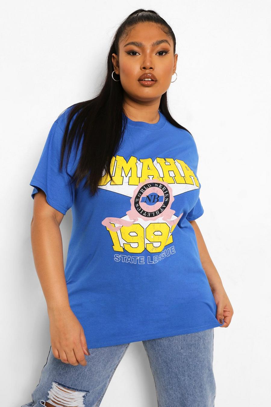 Plus T-Shirt in Übergröße mit „Omaha“-Print, Kobaltblau image number 1