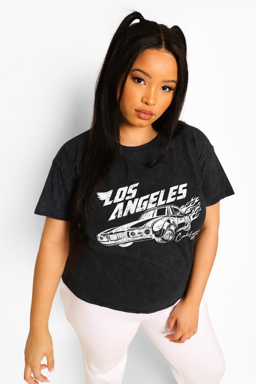 Charcoal Plus - "Los Angeles" Oversize stentvättad t-shirt med tryck image number 1