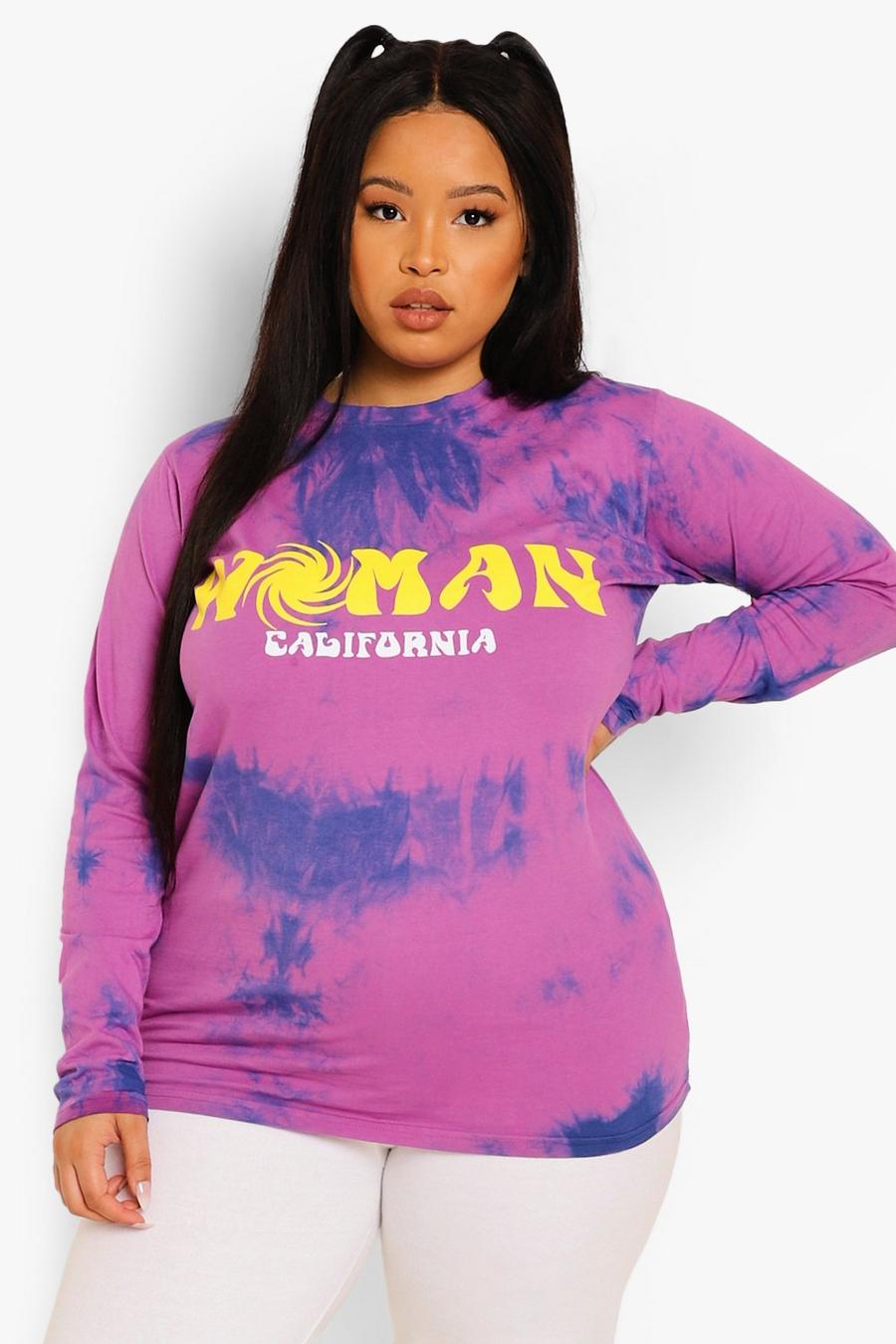 Plus Woman Langärmeliges T-Shirt im Batik-Look, Ausgewaschenes violett image number 1