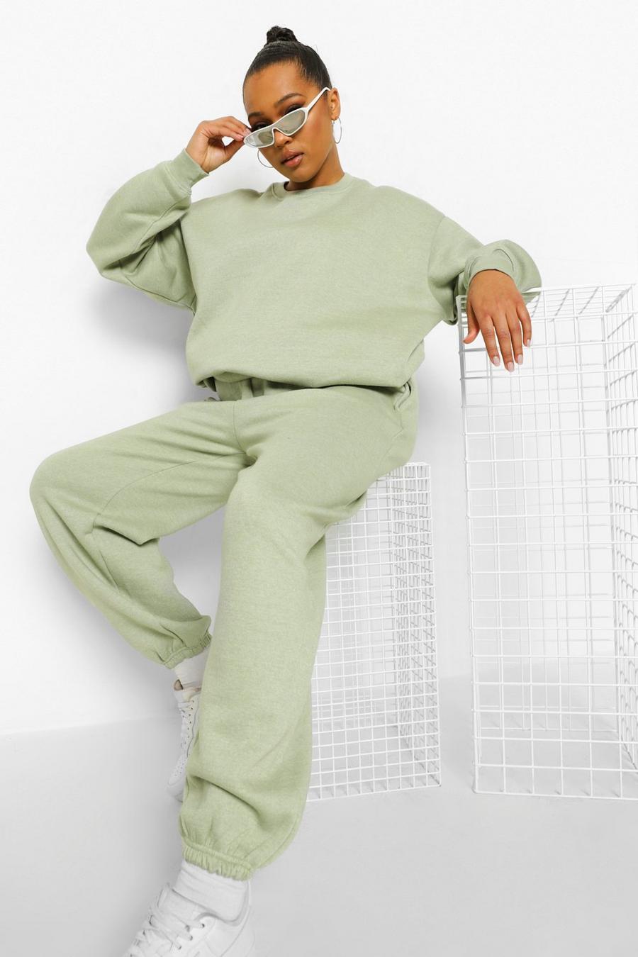 Pantalones de deporte anchos con espalda con forro polar Plus, Verde salvia image number 1