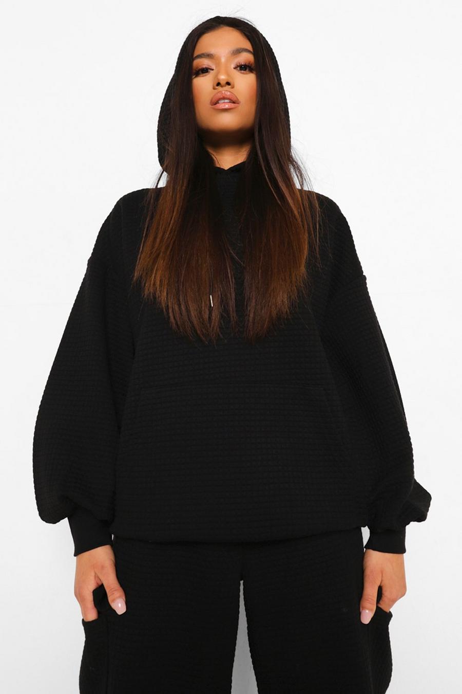 Black Petite - Oversize hoodie med våfflad struktur image number 1