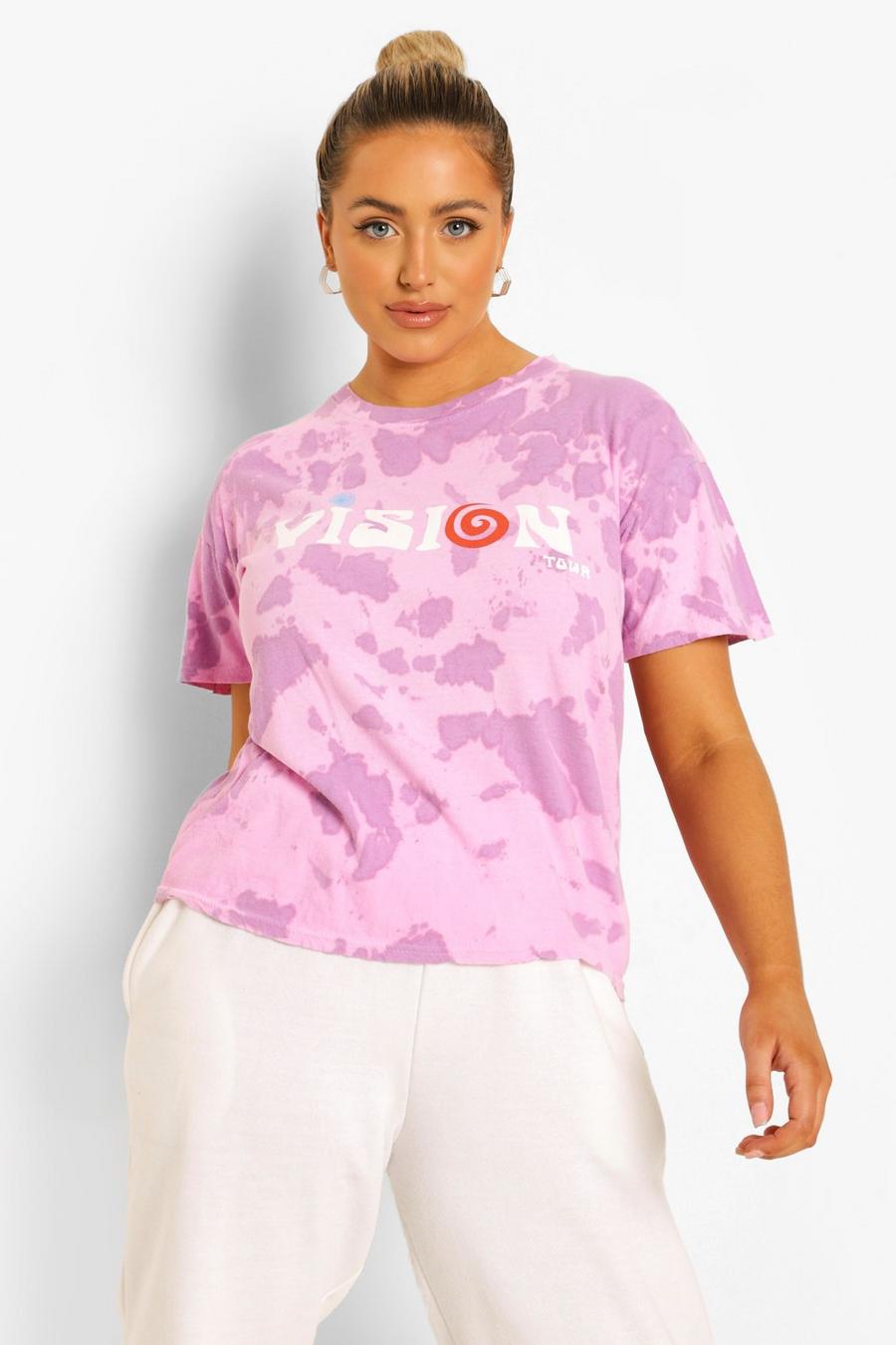 Bright pink Plus - "Vision" Stentvättad t-shirt med batikmönster image number 1