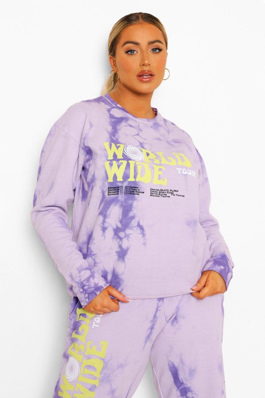 Electric lilac Plus - Worldwide Stentvättad sweatshirt med batikmönster image number 1