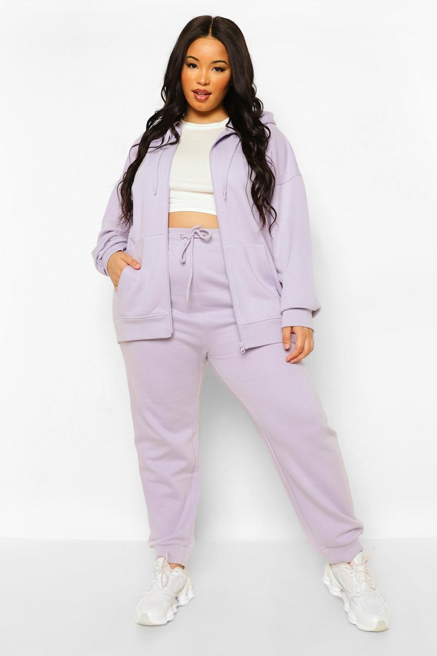 Lilac Plus Drawstring Rib Waistband & Cuff Track Pants image number 1