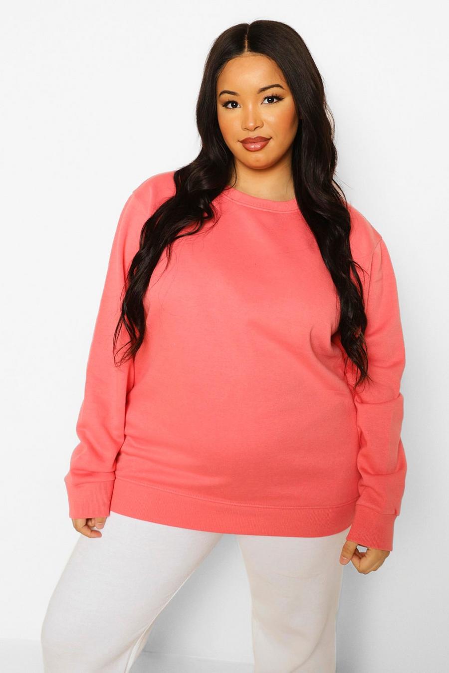 Plus Basic Oversized-Sweatshirt, Korallrot image number 1