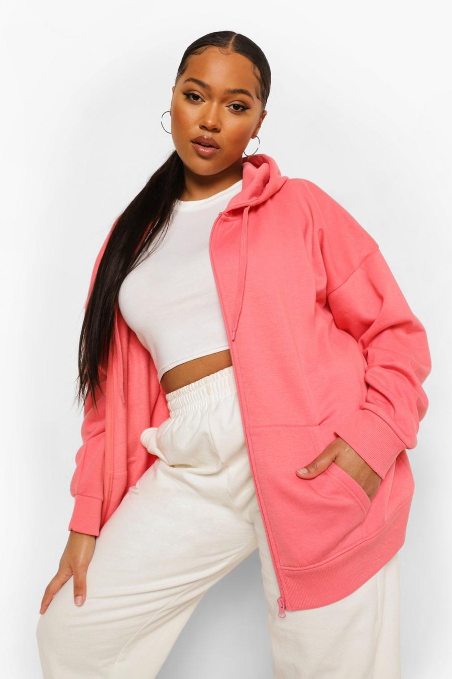 Coral Plus Basic Oversized Zip Through Hoodie image number 1