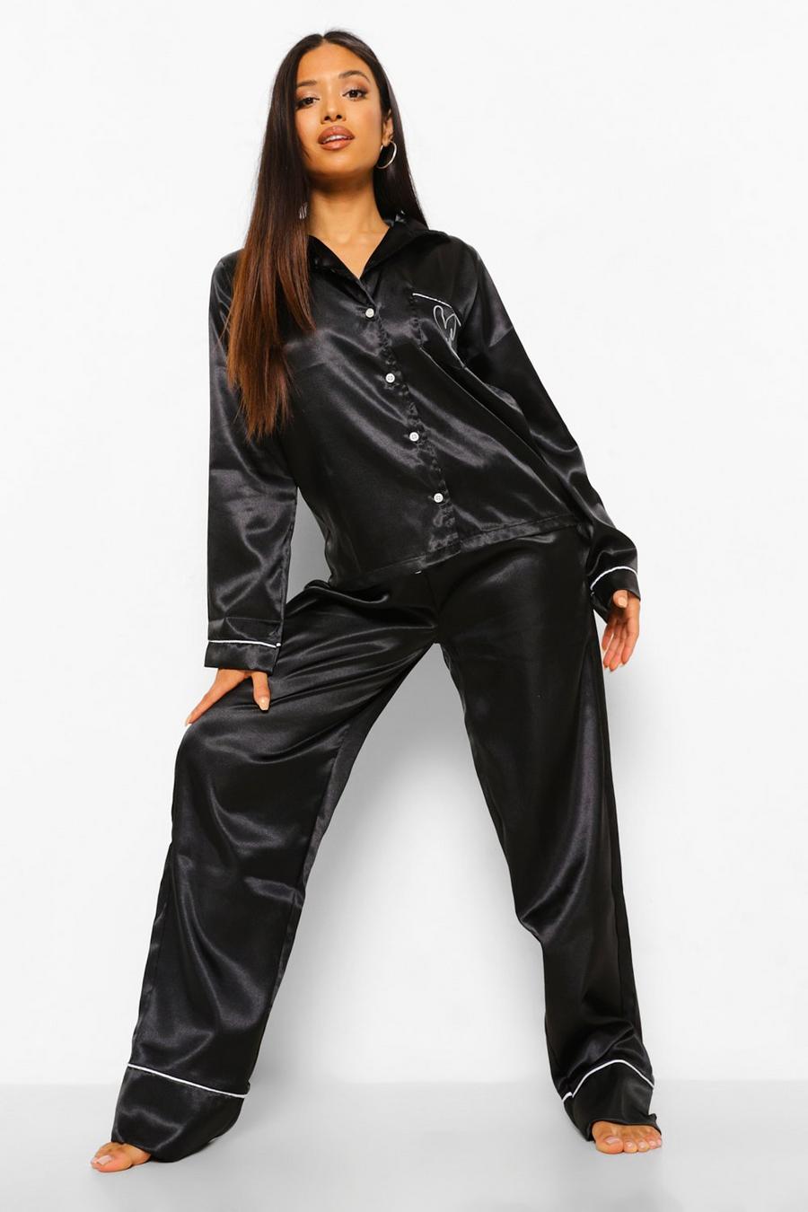 שחור סט פיג'מה ומכנסיים עם הדפס Love על הכיס פטיט  image number 1