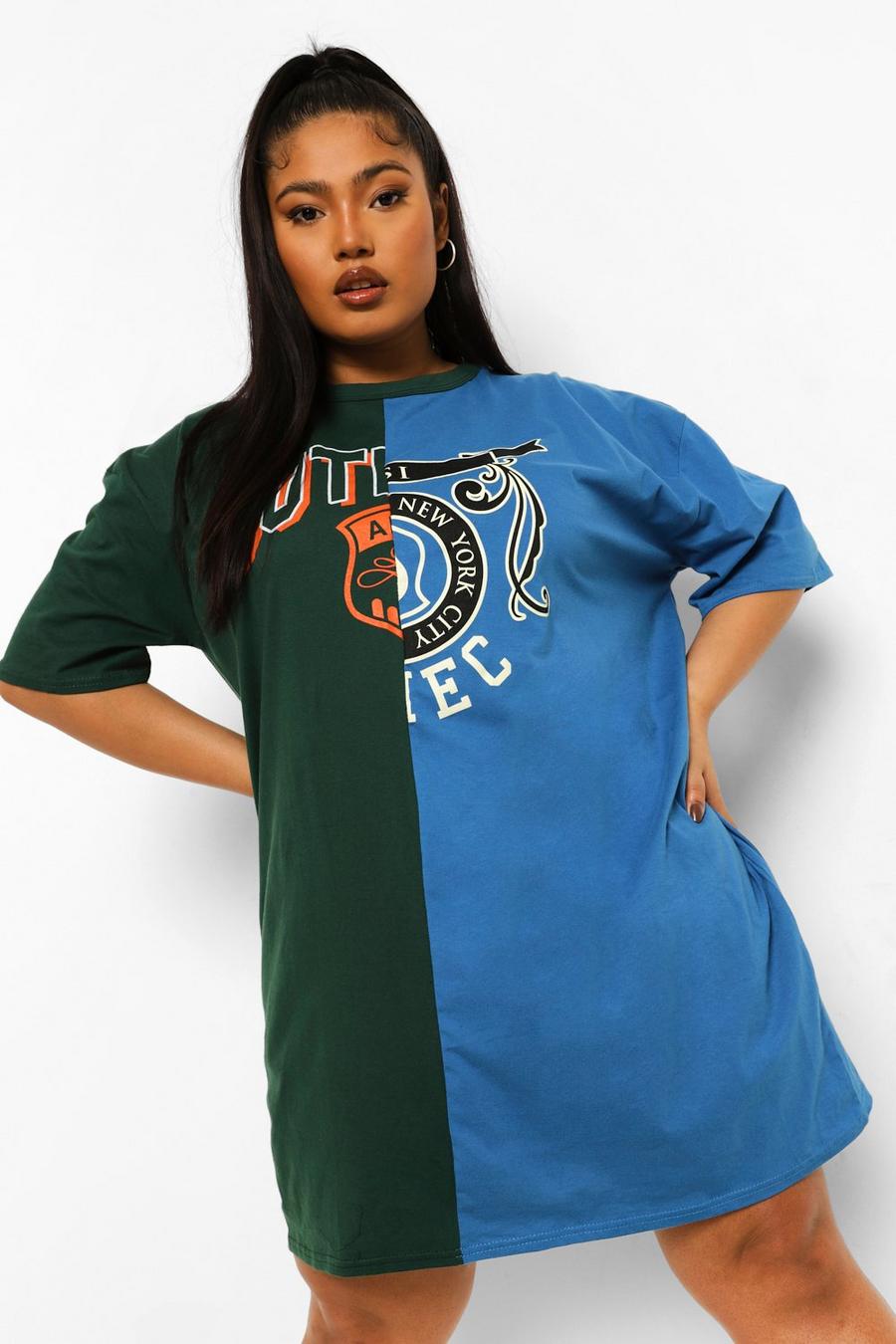 Split T-Shirt-Kleid mit Print in Plusgröße, Grün image number 1