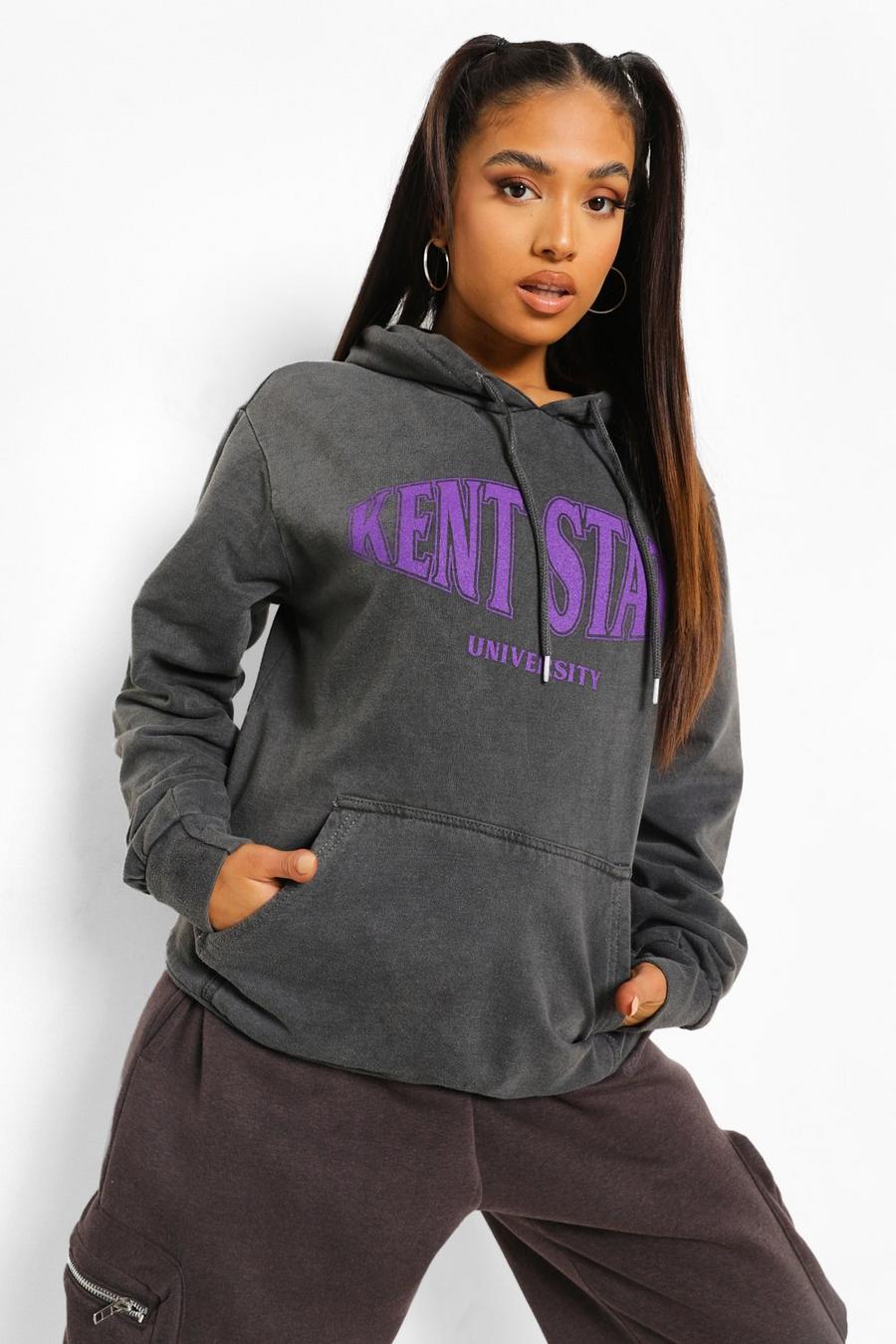 Charcoal Petite Kent State Washed Oversized Hoodie image number 1