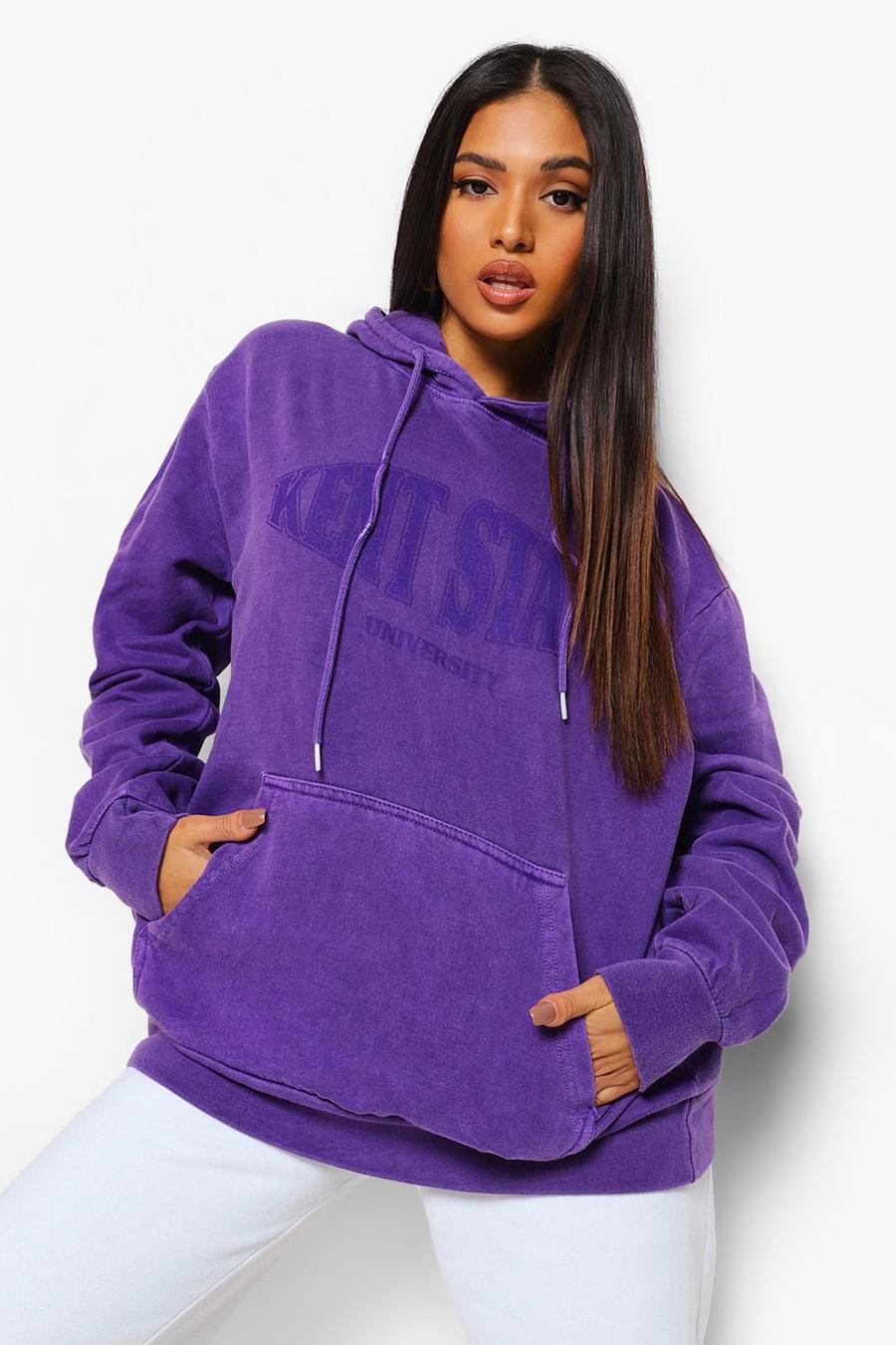 Purple Petite Kent State Washed Oversized Hoodie image number 1