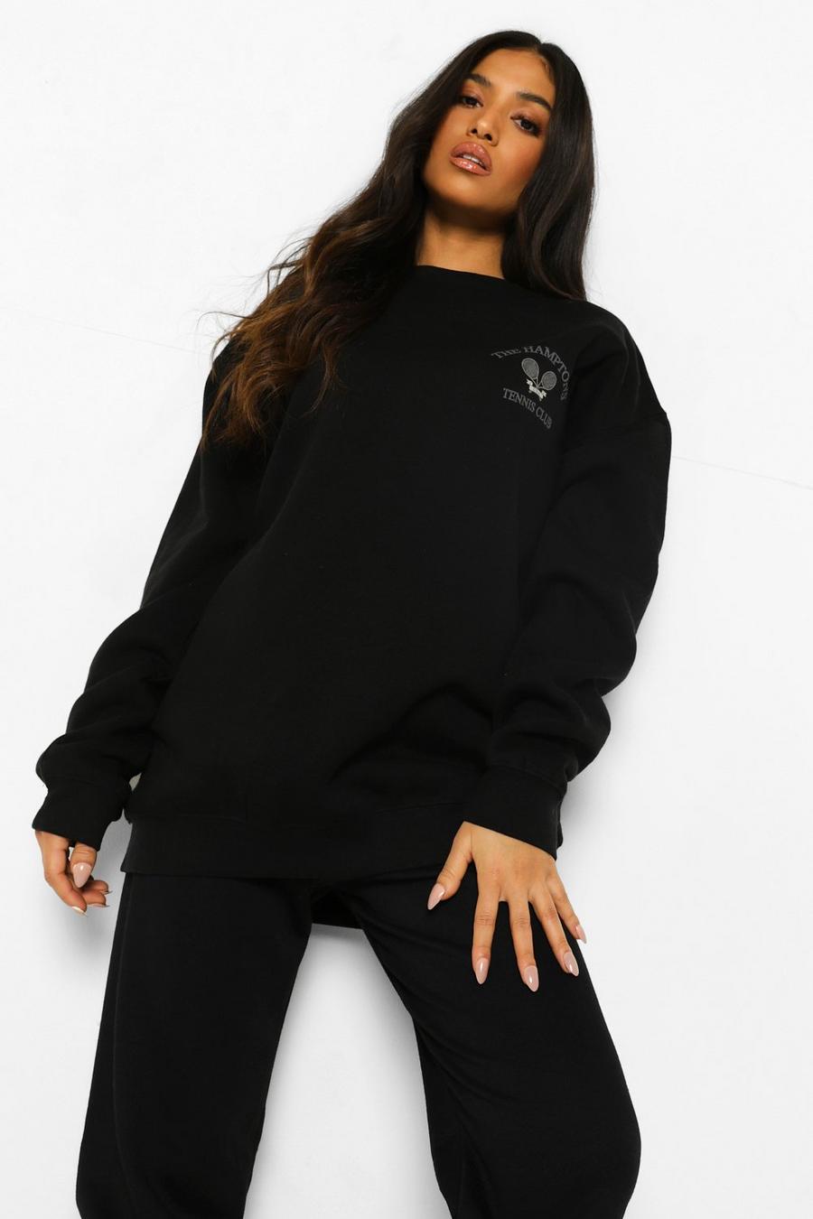 PETITE Sweatshirt mit Tasche und Hamptons-Druck, Schwarz image number 1
