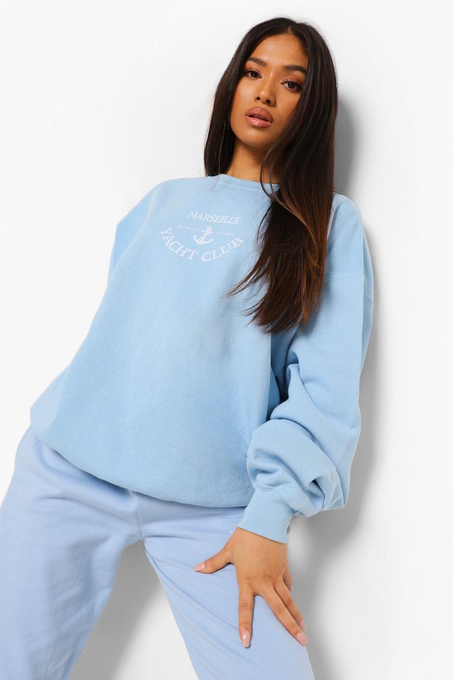 Light blue Petite - Marsellie Sweatshirt med slogan image number 1