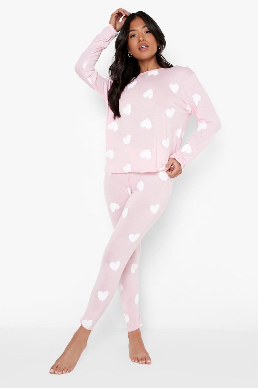 Baby pink rose Petite Hartjes Pyjama Set Met Broek image number 1