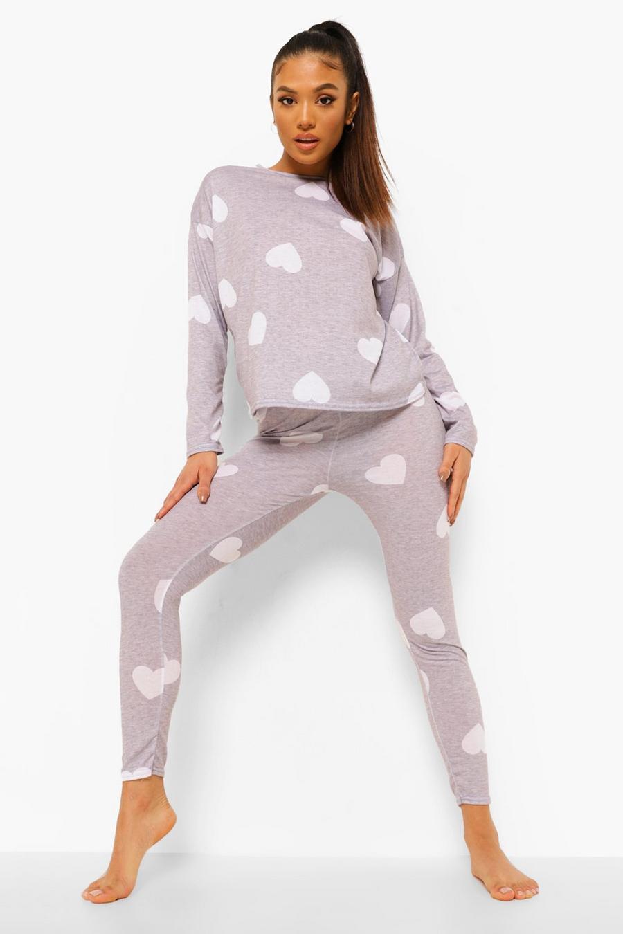 Pijama Petite largo con estampado de corazones, Gris grey