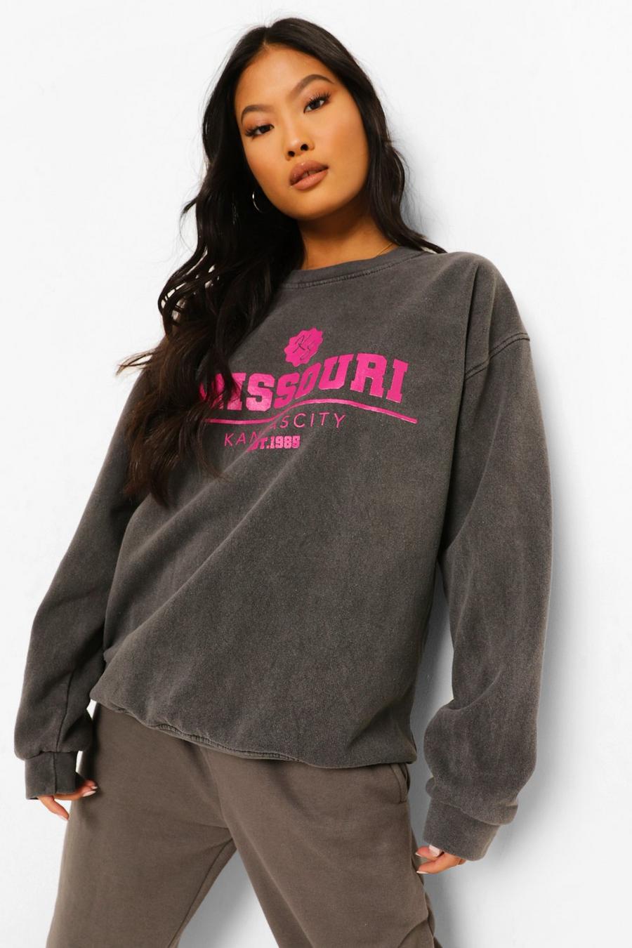 Charcoal Petite - "Missouri" Oversize sweatshirt med tvättad effekt image number 1