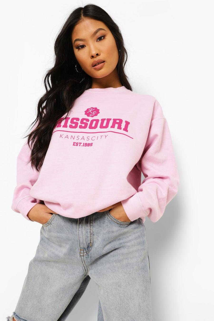 PETITE Sweatshirt in Übergröße mit Waschung und „Missouri“-Print , Rosa image number 1