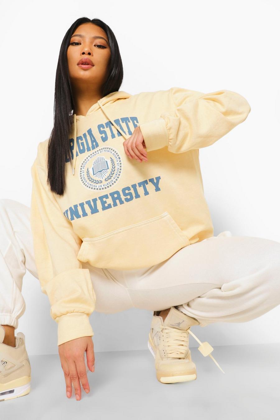Yellow Petite Georgia State Oversized Washed Hoodie image number 1