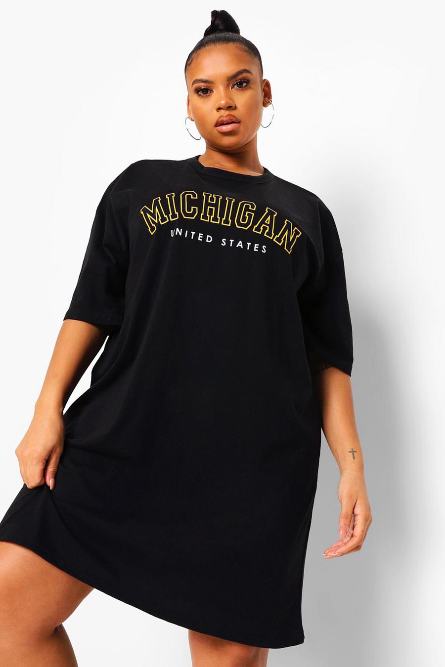 Plus T-Shirt-Kleid in Übergröße mit Michigan-Motiv, Schwarz image number 1