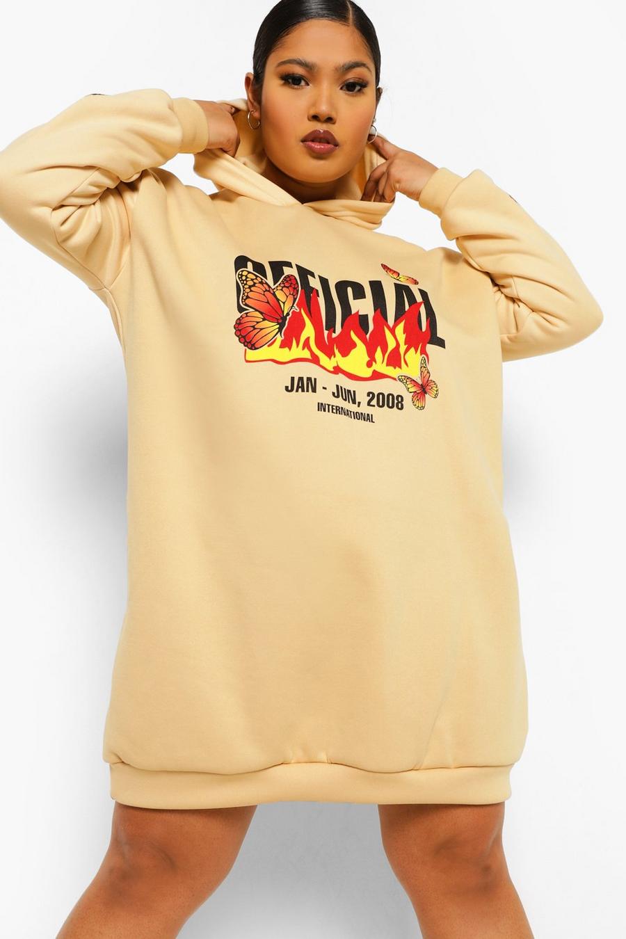 Plus - Sweatshirtklänning med eldsflammor och fjärilar image number 1