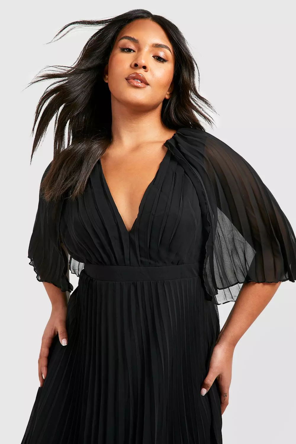 Plus size black dress with cape hotsell