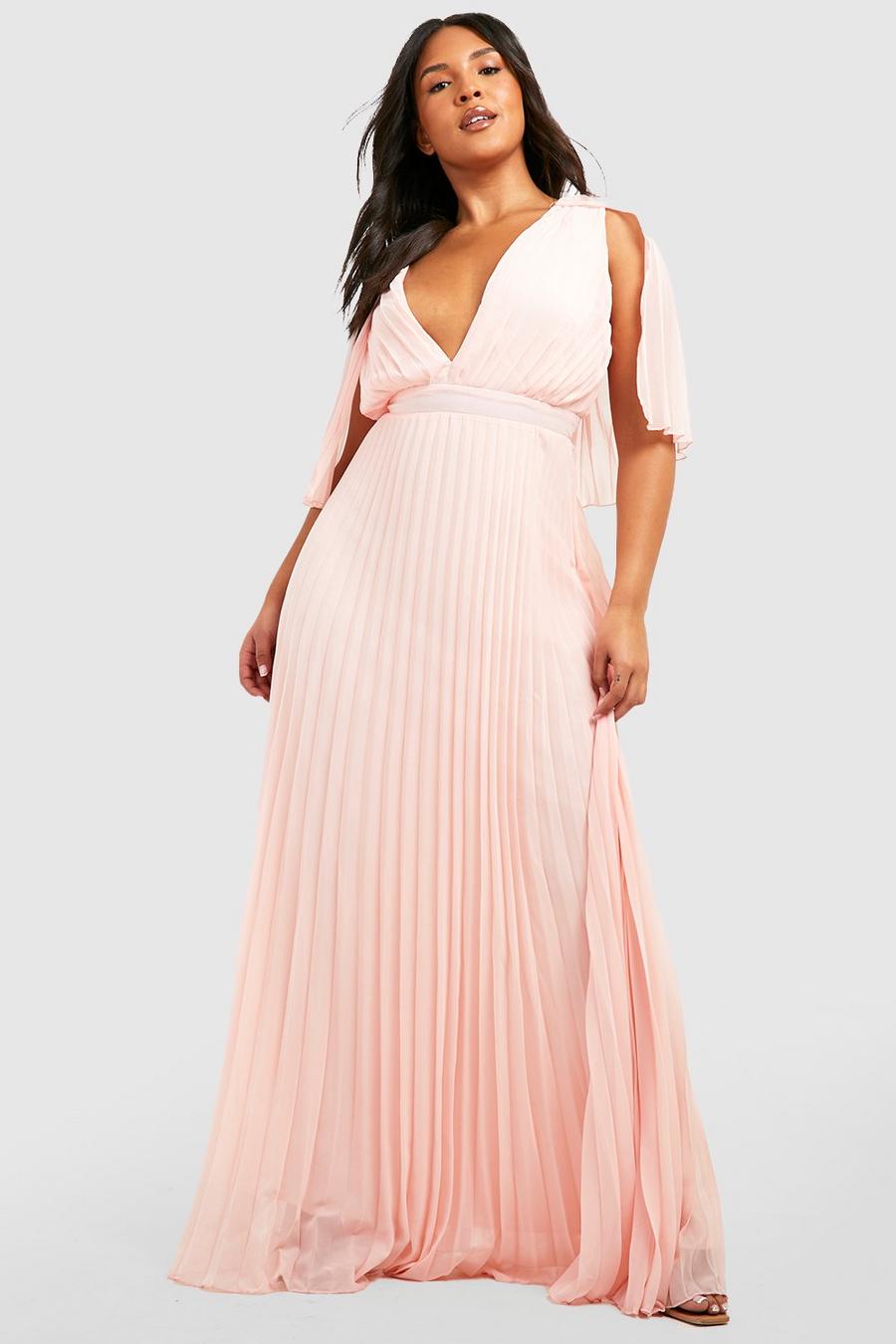 Rose pink Plus Wool-blendsmaid Pleated Cape Maxi Dress
