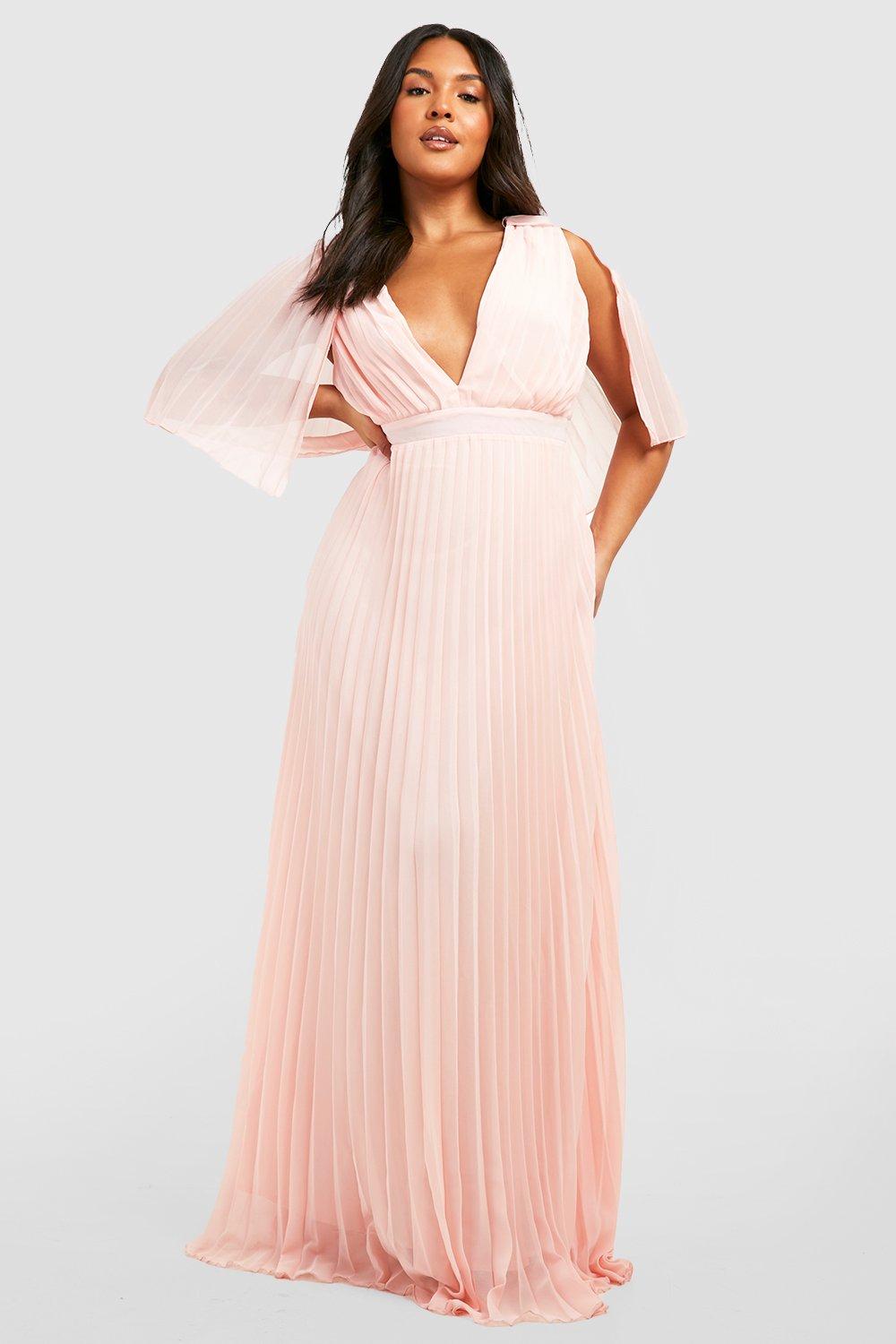 Plus Bridesmaid Pleated Cape Maxi Dress