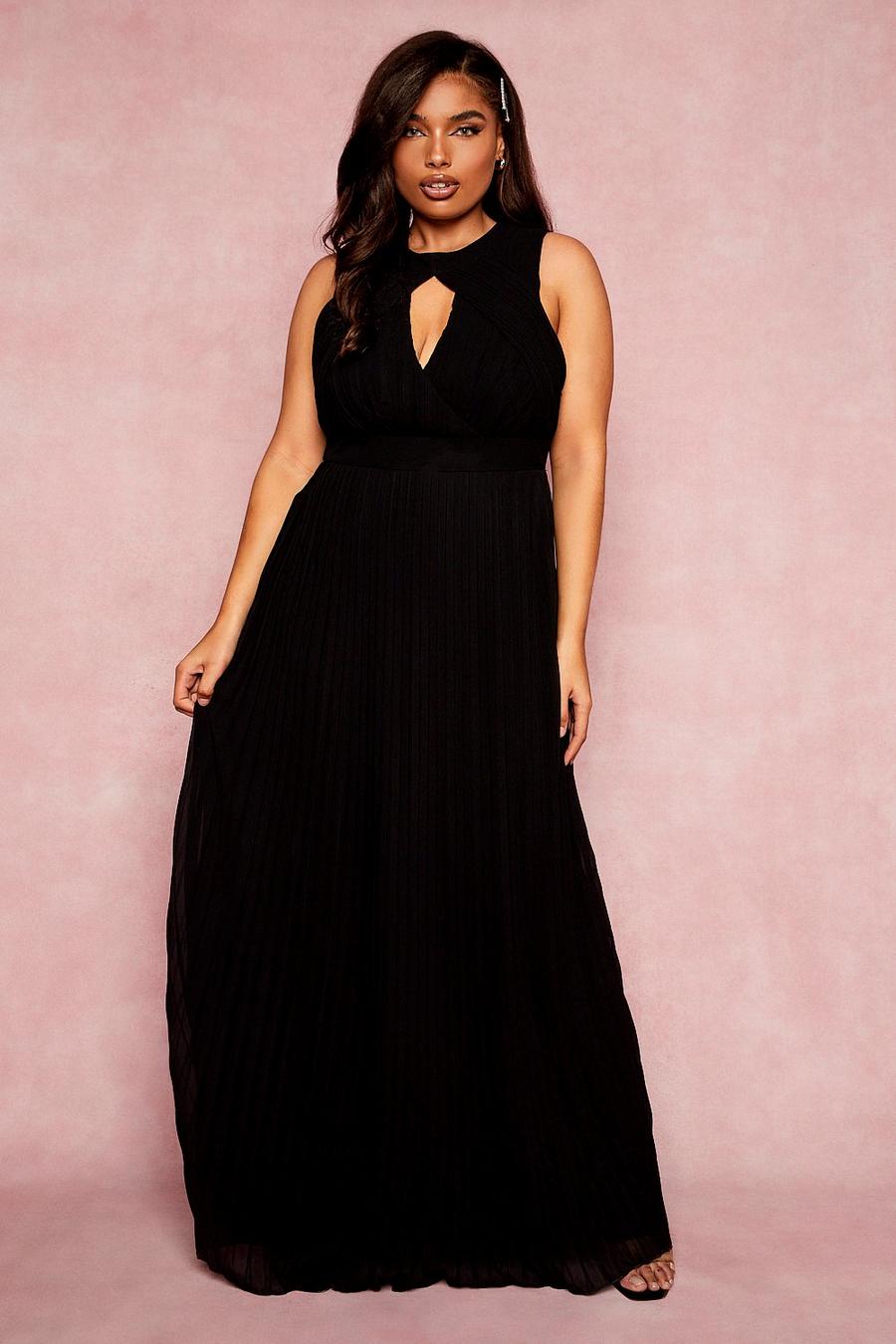Black Plus Bridesmaid Cut Out Pleated Maxi Dress image number 1