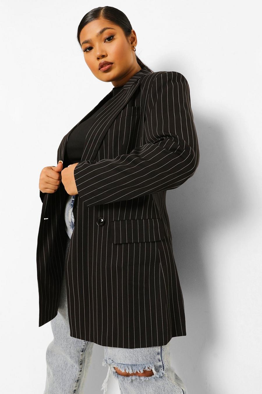 Plus Anzug-Blazer mit Nadelstreifen für besondere Anlässe , Schwarz image number 1