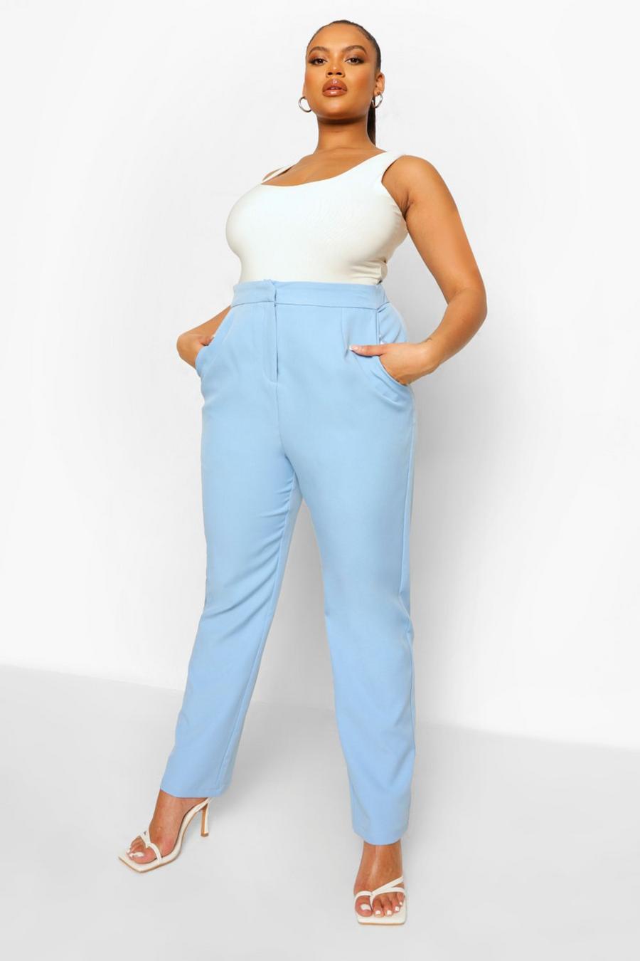 Baby blue Plus Occasion Tailored High Waist Pants image number 1